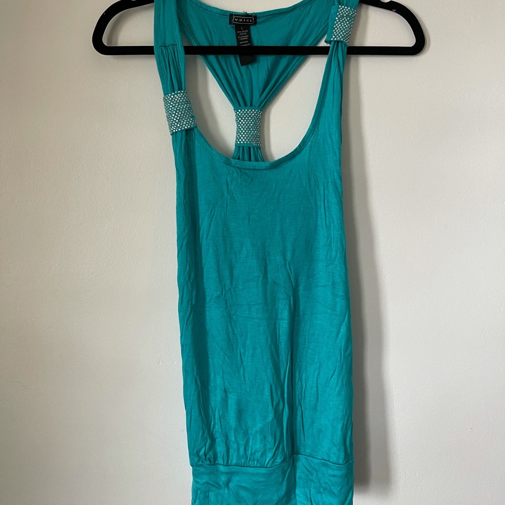 BLUE TANKTOP WITH RHINESTONE EMBELLISHMENTS